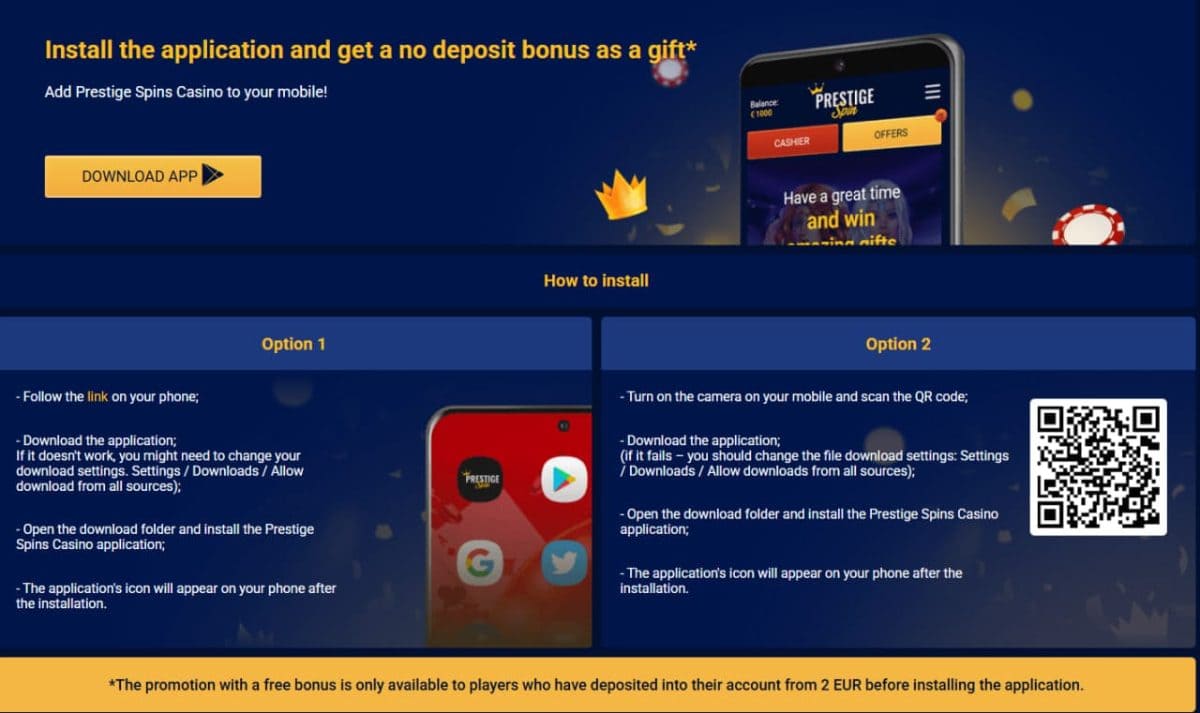 Prestige Spin UK Mobile — APK Install & Browser Access image 1